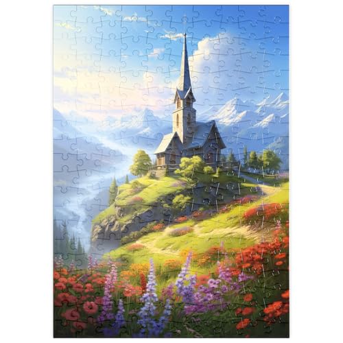 MyPuzzle Kapelle auf dem Hügel mit Bergblick - Premium 200 Teile Puzzle - MyPuzzle Sonderkollektion von Puzzle Galaxy von MyPuzzle.com