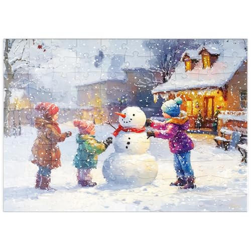 MyPuzzle Kinder Bauen Schneemann im Winterdorf - Premium 100 Teile Puzzle - MyPuzzle Sonderkollektion von Puzzle Galaxy MyPuzzle Kinder Bauen Schneemann im Winterdorf - Premium 100 Teile Puzzle - MyPuzzle Sonderkollektion von Puzzle Galaxy von MyPuzzle.com