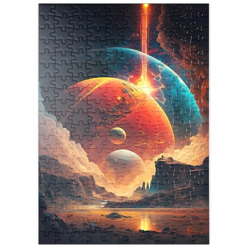 MyPuzzle Kosmische Kollision über fremde Landschaften - Premium 200 Teile Puzzle - MyPuzzle Sonderkollektion von Puzzle Galaxy von MyPuzzle.com