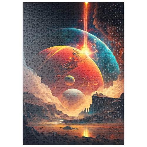 MyPuzzle Kosmische Kollision über fremde Landschaften - Premium 500 Teile Puzzle - MyPuzzle Sonderkollektion von Puzzle Galaxy von MyPuzzle.com