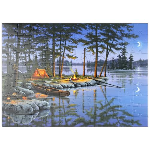 MyPuzzle Lagerfeuer am See unter dem Mondlicht - Premium 100 Teile Puzzle - MyPuzzle Sonderkollektion von Puzzle Galaxy von MyPuzzle.com