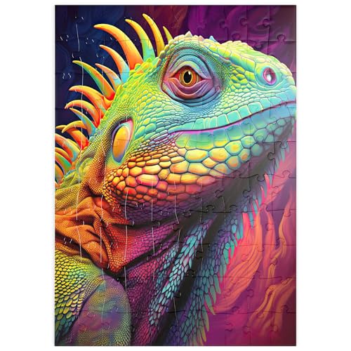 MyPuzzle Lebendiges Leguan-Porträt - farbenfrohe Digitale Kunst - Premium 100 Teile Puzzle - MyPuzzle Sonderkollektion von Puzzle Galaxy von MyPuzzle.com