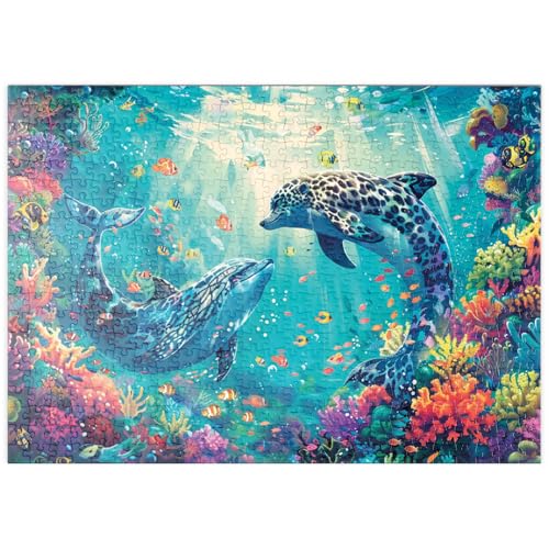MyPuzzle Leoparden-Delfine am Korallenriff - Fantasie-Tiere in der Unterwasserwelt - Premium 500 Teile Puzzle - MyPuzzle Sonderkollektion von Starnberger Spiele von MyPuzzle.com