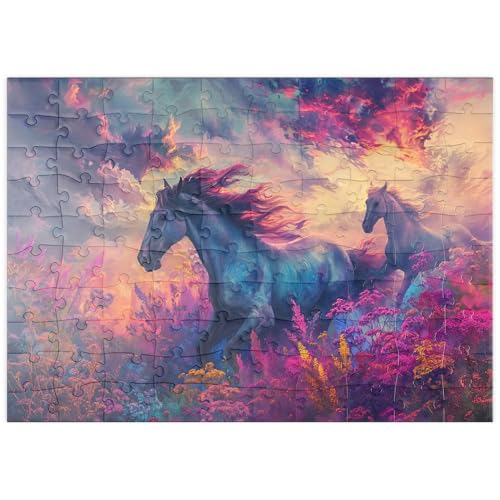 MyPuzzle Majestätische Pferde in lebhafter Fantasielandschaft - Premium 100 Teile Puzzle - MyPuzzle Sonderkollektion von Puzzle Galaxy von MyPuzzle.com