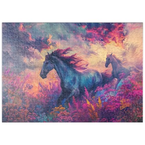 MyPuzzle Majestätische Pferde in lebhafter Fantasielandschaft - Premium 500 Teile Puzzle - MyPuzzle Sonderkollektion von Puzzle Galaxy von MyPuzzle.com
