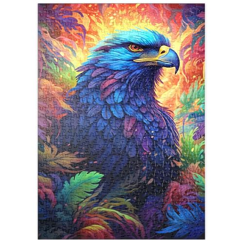 MyPuzzle Majestätischer Blauadler in einem lebhaften Fantasiedschungel - Premium 500 Teile Puzzle - MyPuzzle Sonderkollektion von Puzzle Galaxy von MyPuzzle.com