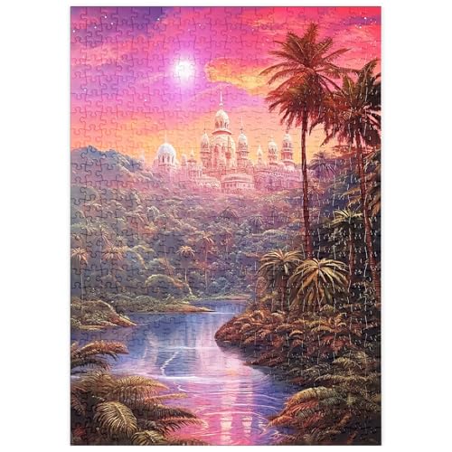MyPuzzle Majestätischer Palast im üppigen Dschungel unter einem mystischen Mond - Premium 500 Teile Puzzle - MyPuzzle Sonderkollektion von Puzzle Galaxy von MyPuzzle.com