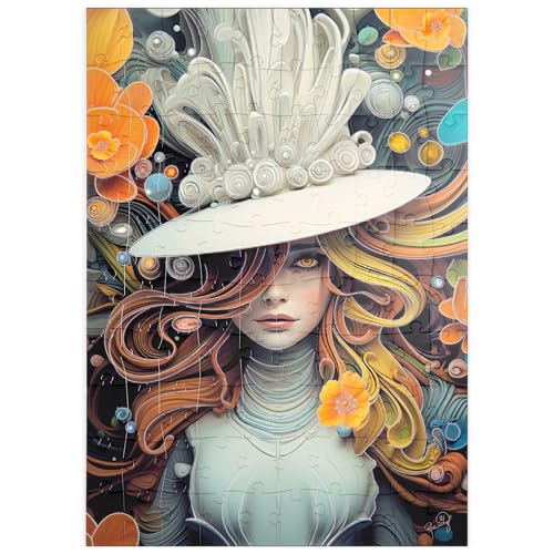 MyPuzzle Mystische Frau mit weißem Federhut - Premium 100 Teile Puzzle - MyPuzzle Sonderkollektion von Puzzle Galaxy von MyPuzzle.com