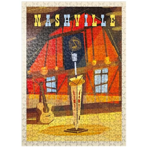 MyPuzzle Nashville, TN: Grand Ole Opry (Mod Design), Vintage Poster – Premium 500 Teile Puzzle für Erwachsene von MyPuzzle.com