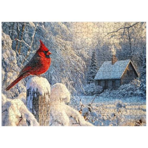 MyPuzzle Nordkardinal in verschneiter Winterlandschaft – Premium 500 Teile Puzzle für Erwachsene von MyPuzzle.com