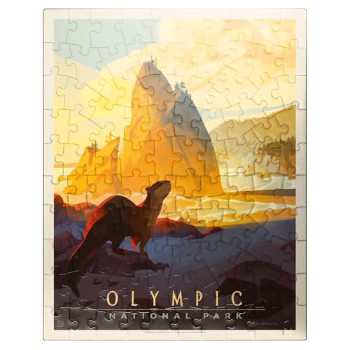 MyPuzzle Olympischer Nationalpark Sea Otter, Vintage Poster - Premium 100 Teile Puzzle für Erwachsene von MyPuzzle.com