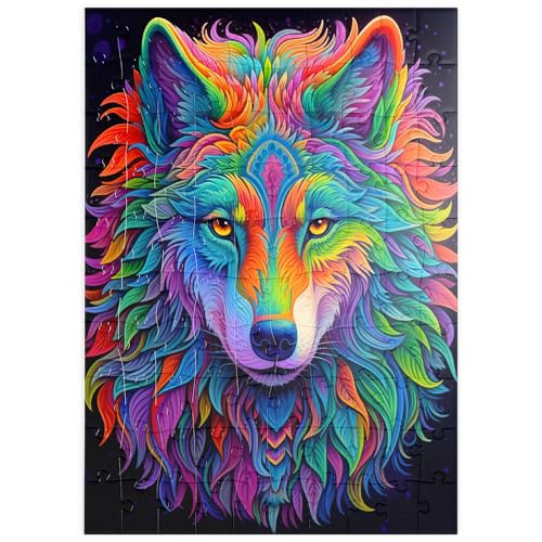 MyPuzzle Psychedelische Wolf-Illustration – Farbenprächtige spirituelle Kunst - Premium 100 Teile Puzzle - MyPuzzle Sonderkollektion von Puzzle Galaxy von MyPuzzle.com