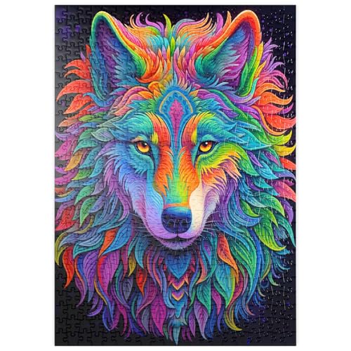 MyPuzzle Psychedelische Wolf-Illustration – Farbenprächtige spirituelle Kunst - Premium 500 Teile Puzzle - MyPuzzle Sonderkollektion von Puzzle Galaxy von MyPuzzle.com
