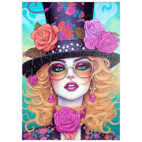 MyPuzzle Retro-Glamour-Frau mit floralem Zylinderhut - Premium 100 Teile Puzzle - MyPuzzle Sonderkollektion von Puzzle Galaxy von MyPuzzle.com