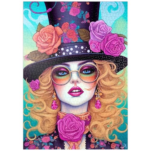 MyPuzzle Retro-Glamour-Frau mit floralem Zylinderhut - Premium 1000 Teile Puzzle - MyPuzzle Sonderkollektion von Puzzle Galaxy von MyPuzzle.com