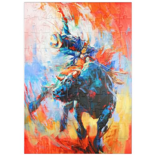 MyPuzzle Rodeo-Bull-Reiter in lebhafter Bewegung - Premium 100 Teile Puzzle - MyPuzzle Sonderkollektion von Puzzle Galaxy von MyPuzzle.com