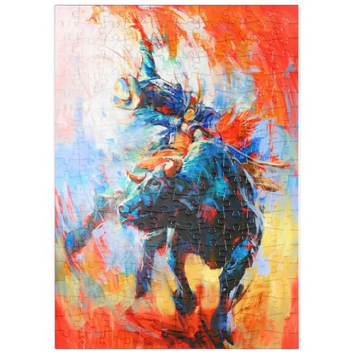 MyPuzzle Rodeo-Bull-Reiter in lebhafter Bewegung - Premium 200 Teile Puzzle - MyPuzzle Sonderkollektion von Puzzle Galaxy von MyPuzzle.com