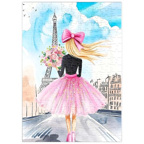 MyPuzzle Romantische Paris-Illustration – Frau mit Blumenstrauß vor Eiffelturm - Premium 200 Teile Puzzle - MyPuzzle Sonderkollektion von Puzzle Galaxy von MyPuzzle.com