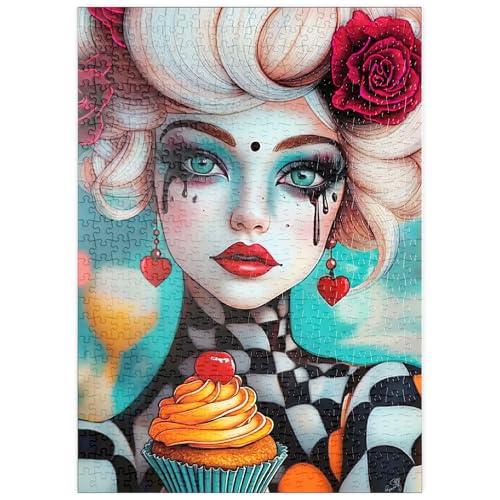MyPuzzle Skurrile Frau mit Cupcake und surrealem Make-up - Premium 500 Teile Puzzle - MyPuzzle Sonderkollektion von Puzzle Galaxy von MyPuzzle.com