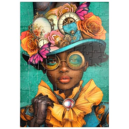MyPuzzle Steampunk-Frau mit Blumenhut und Zahnrädern - Premium 100 Teile Puzzle - MyPuzzle Sonderkollektion von Puzzle Galaxy von MyPuzzle.com