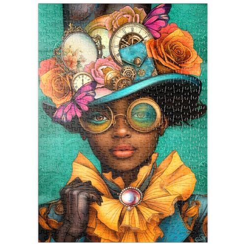 MyPuzzle Steampunk-Frau mit Blumenhut und Zahnrädern - Premium 500 Teile Puzzle - MyPuzzle Sonderkollektion von Puzzle Galaxy von MyPuzzle.com