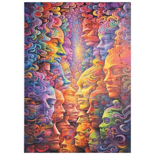 MyPuzzle Surreale Gesichter in einem lebendigen abstrakten Fluss - Premium 100 Teile Puzzle - MyPuzzle Sonderkollektion von Puzzle Galaxy von MyPuzzle.com