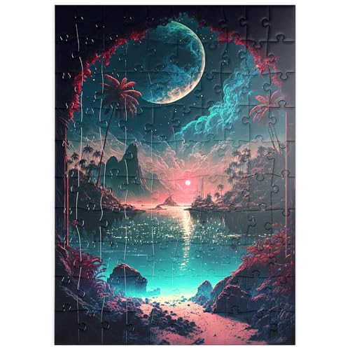 MyPuzzle Tropische Bucht im Mondlicht mit spiegelndem Wasser - Premium 100 Teile Puzzle - MyPuzzle Sonderkollektion von Puzzle Galaxy von MyPuzzle.com