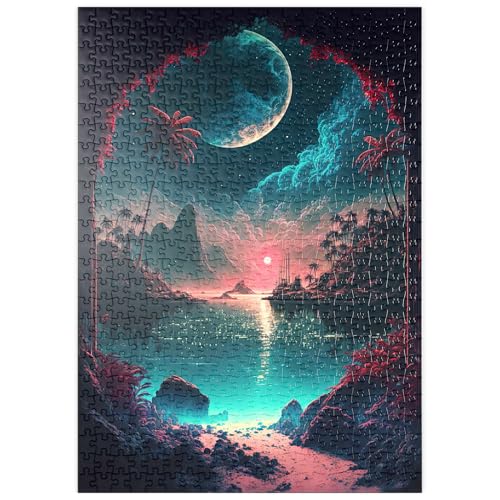 MyPuzzle Tropische Bucht im Mondlicht mit spiegelndem Wasser - Premium 500 Teile Puzzle - MyPuzzle Sonderkollektion von Puzzle Galaxy von MyPuzzle.com