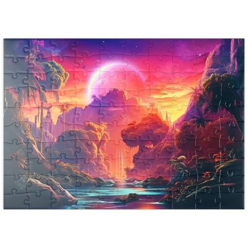 MyPuzzle Tropisches Fantasieparadies mit einem majestätischen fremden Mond - Premium 100 Teile Puzzle - MyPuzzle Sonderkollektion von Puzzle Galaxy von MyPuzzle.com