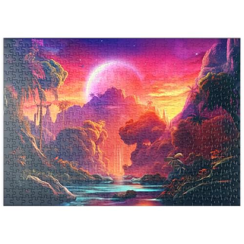 MyPuzzle Tropisches Fantasieparadies mit einem majestätischen fremden Mond - Premium 500 Teile Puzzle - MyPuzzle Sonderkollektion von Puzzle Galaxy von MyPuzzle.com