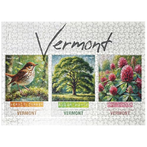 MyPuzzle Vermont: Vogel, Baum, Blume, Staatssymbole, Collage-Serie, Premium-Puzzle mit 500 Teilen für Erwachsene MyPuzzle Vermont: Vogel, Baum, Blume, Staatssymbole, Collage-Serie, Premium-Puzzle mit 500 Teilen für Erwachsene von MyPuzzle.com