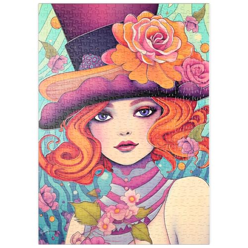 MyPuzzle Verspielte Rothaarige mit Blumenhut - Premium 500 Teile Puzzle - MyPuzzle Sonderkollektion von Puzzle Galaxy von MyPuzzle.com