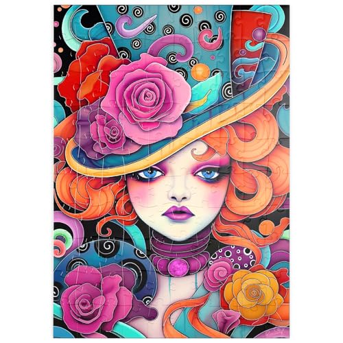 MyPuzzle Verspielte Rothaarige mit rosafarbenem Hut - Premium 100 Teile Puzzle - MyPuzzle Sonderkollektion von Puzzle Galaxy von MyPuzzle.com