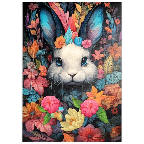 MyPuzzle Verspielter Hase im Blumenwunderland - Premium 100 Teile Puzzle - MyPuzzle Sonderkollektion von Puzzle Galaxy von MyPuzzle.com