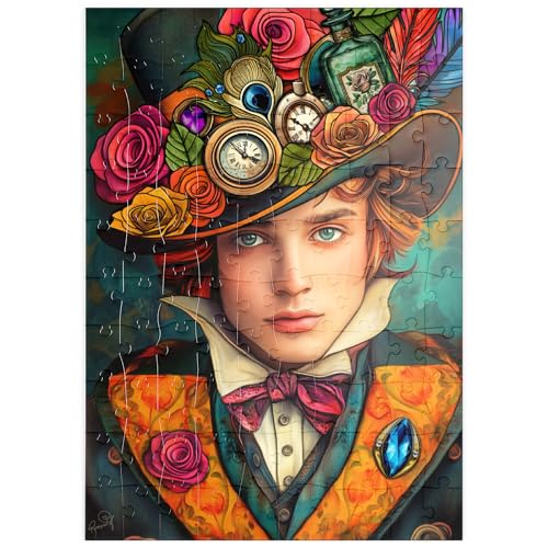 MyPuzzle Verspielter Steampunk-Gentleman mit Hut, verziert mit Blumen und Uhren - Premium 100 Teile Puzzle - MyPuzzle Sonderkollektion von Puzzle Galaxy von MyPuzzle.com