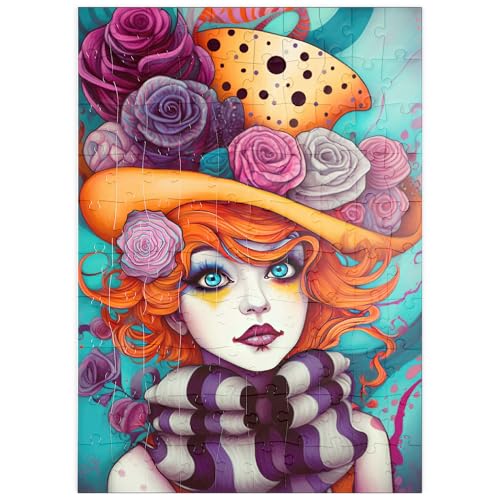 MyPuzzle Verspieltes Porträt Einer Frau mit orangefarbenen Haaren und Blumenhut - Premium 100 Teile Puzzle - MyPuzzle Sonderkollektion von Puzzle Galaxy von MyPuzzle.com