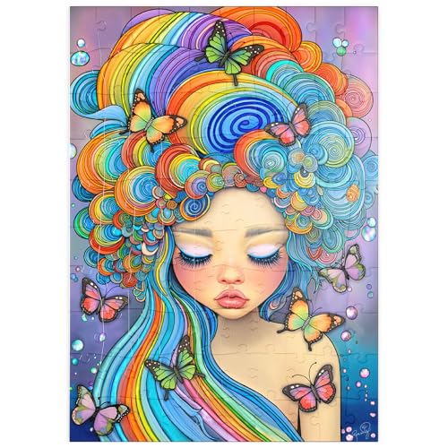 MyPuzzle Verträumtes Mädchen mit Regenbogenhaaren und Schmetterlingen - Premium 100 Teile Puzzle - MyPuzzle Sonderkollektion von Puzzle Galaxy von MyPuzzle.com