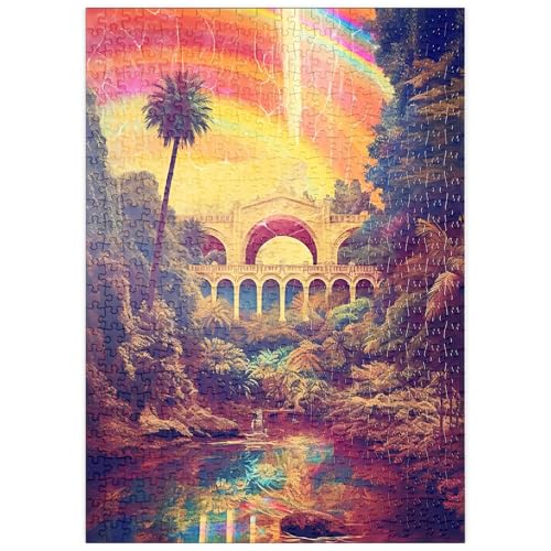 MyPuzzle Verzauberte Dschungelbrücke mit strahlendem Regenbogenhimmel - Premium 500 Teile Puzzle - MyPuzzle Sonderkollektion von Puzzle Galaxy von MyPuzzle.com