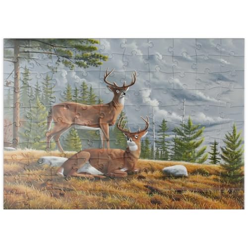 MyPuzzle Warnung Weißwedelhirsche in herbstlichen Kiefernwäldern - Premium 100 Teile Puzzle - MyPuzzle Sonderkollektion von Puzzle Galaxy von MyPuzzle.com