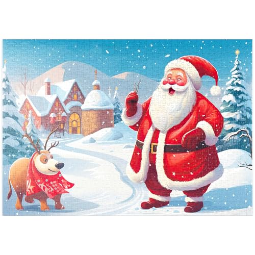 MyPuzzle Weihnachtsmann und Rentiere im Winterdorf - Premium 1000 Teile Puzzle - MyPuzzle Sonderkollektion von Puzzle Galaxy von MyPuzzle.com