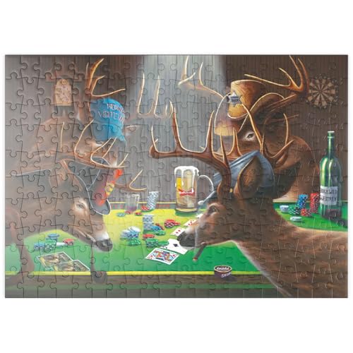 MyPuzzle Weißwedelhirsche Spielen Poker in Innenräumen - Premium 200 Teile Puzzle - MyPuzzle Sonderkollektion von Puzzle Galaxy von MyPuzzle.com