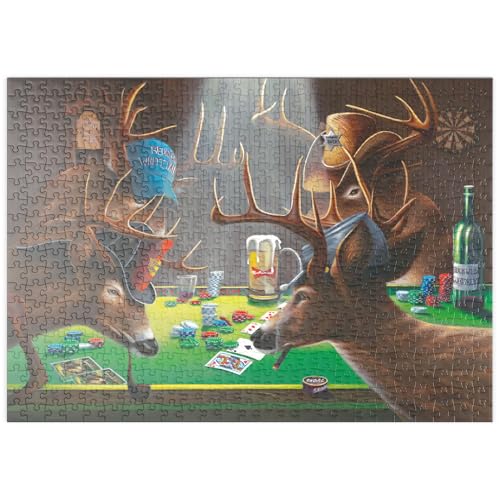 MyPuzzle Weißwedelhirsche Spielen Poker in Innenräumen - Premium 500 Teile Puzzle - MyPuzzle Sonderkollektion von Puzzle Galaxy von MyPuzzle.com