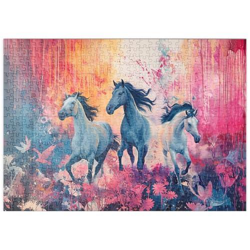 MyPuzzle Wilde Pferde in pulsierender Traumlandschaft - Premium 500 Teile Puzzle - MyPuzzle Sonderkollektion von Puzzle Galaxy von MyPuzzle.com