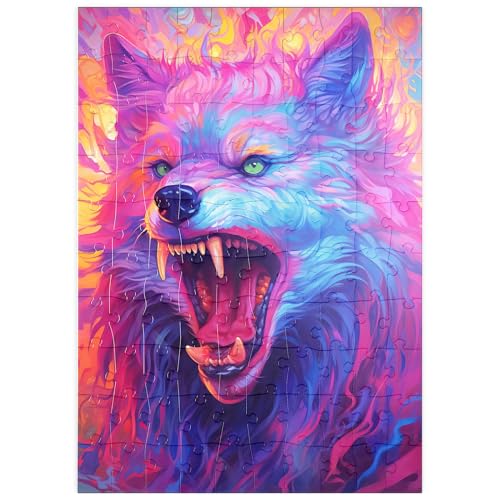 MyPuzzle Wilder mehrfarbiger Wolf mit feurigem Gesichtsausdruck - Premium 100 Teile Puzzle - MyPuzzle Sonderkollektion von Puzzle Galaxy von MyPuzzle.com