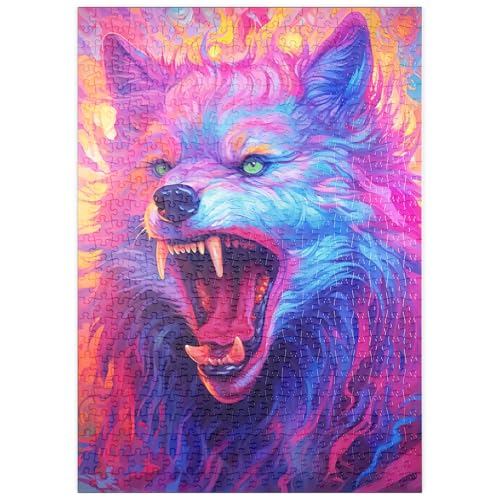 MyPuzzle Wilder mehrfarbiger Wolf mit feurigem Gesichtsausdruck - Premium 500 Teile Puzzle - MyPuzzle Sonderkollektion von Puzzle Galaxy von MyPuzzle.com