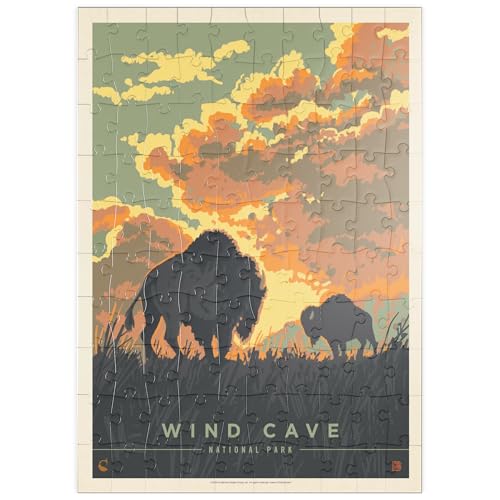 MyPuzzle Wind Cave National Park: Bison Sunrise, Vintage Poster - Premium 100 Teile Puzzle - MyPuzzle Sonderkollektion von Anderson Design Group von MyPuzzle.com