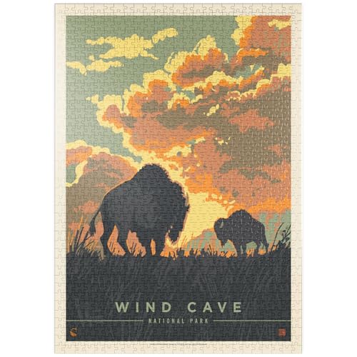 MyPuzzle Wind Cave National Park: Bison Sunrise, Vintage Poster - Premium 1000 Teile Puzzle - MyPuzzle Sonderkollektion von Anderson Design Group von MyPuzzle.com