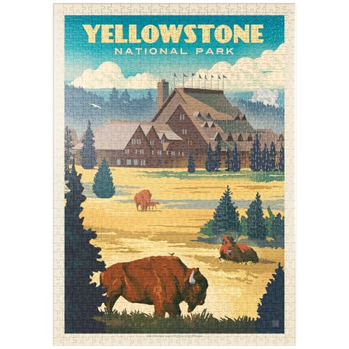 MyPuzzle Yellowstone National Park: Old Faithful Inn Bisons, Vintage Poster - Premium 1000 Teile Puzzle - MyPuzzle Sonderkollektion von Anderson Design Group von MyPuzzle.com