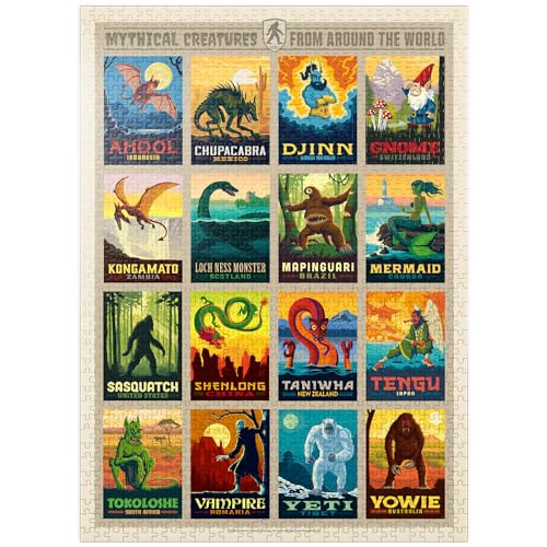 Mythische Kreaturen aus der ganzen Welt, Vintage Poster - Premium 1000 Teile Puzzle für Erwachsene von MyPuzzle.com