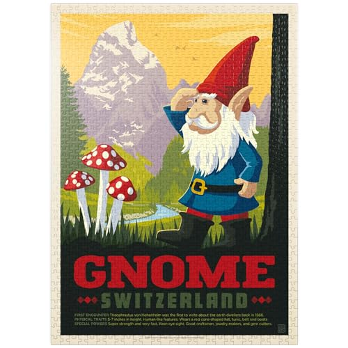 Mythische Kreaturen: Zwerge (Schweiz), Vintage-Poster – Premium 1000 Teile Puzzle für Erwachsene von MyPuzzle.com